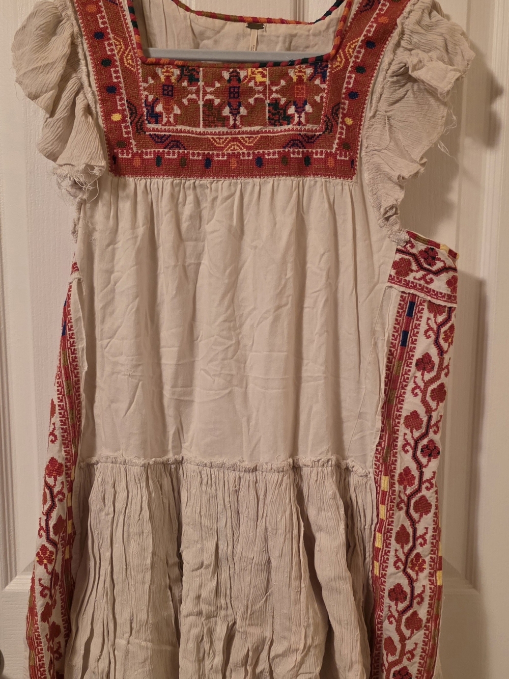 Free People Cream Maxi Dress with Red Embroidered Yoke